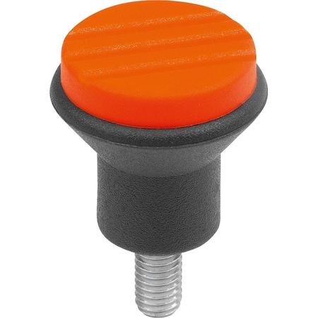 Kipp Mushroom Knob Size:3 D=M08X15, D1=33, Thermoplastic Black Ral7021, Comp:Steel, Cap:Orange Ral 2004 K0251.081X15